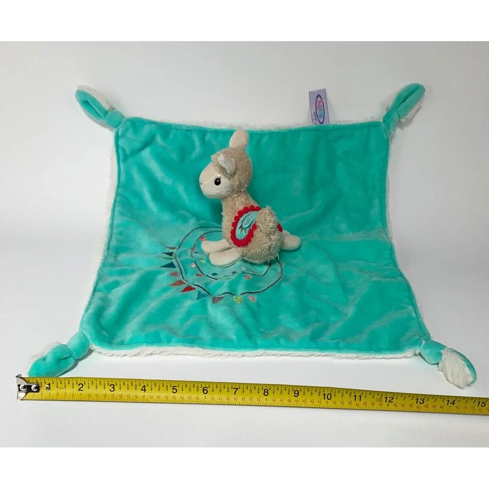 Mary Meyer Baby Llama Lovey Plush Security Blanket Green Knotted Corners Alpaca